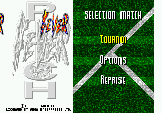 Fever Pitch Soccer title screen for Sega Mega Drive